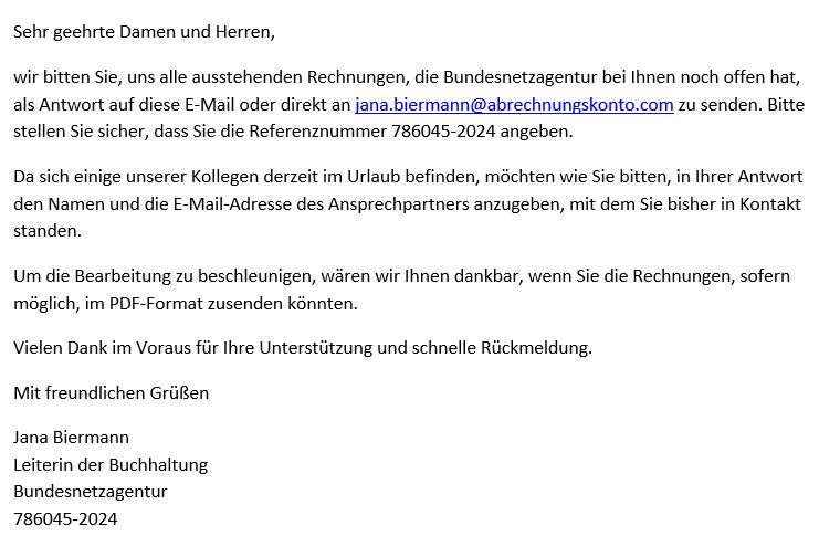 Screenshot einer Betrugsmail als Beispiel Screenshot einer Betrugsmail als Beispiel